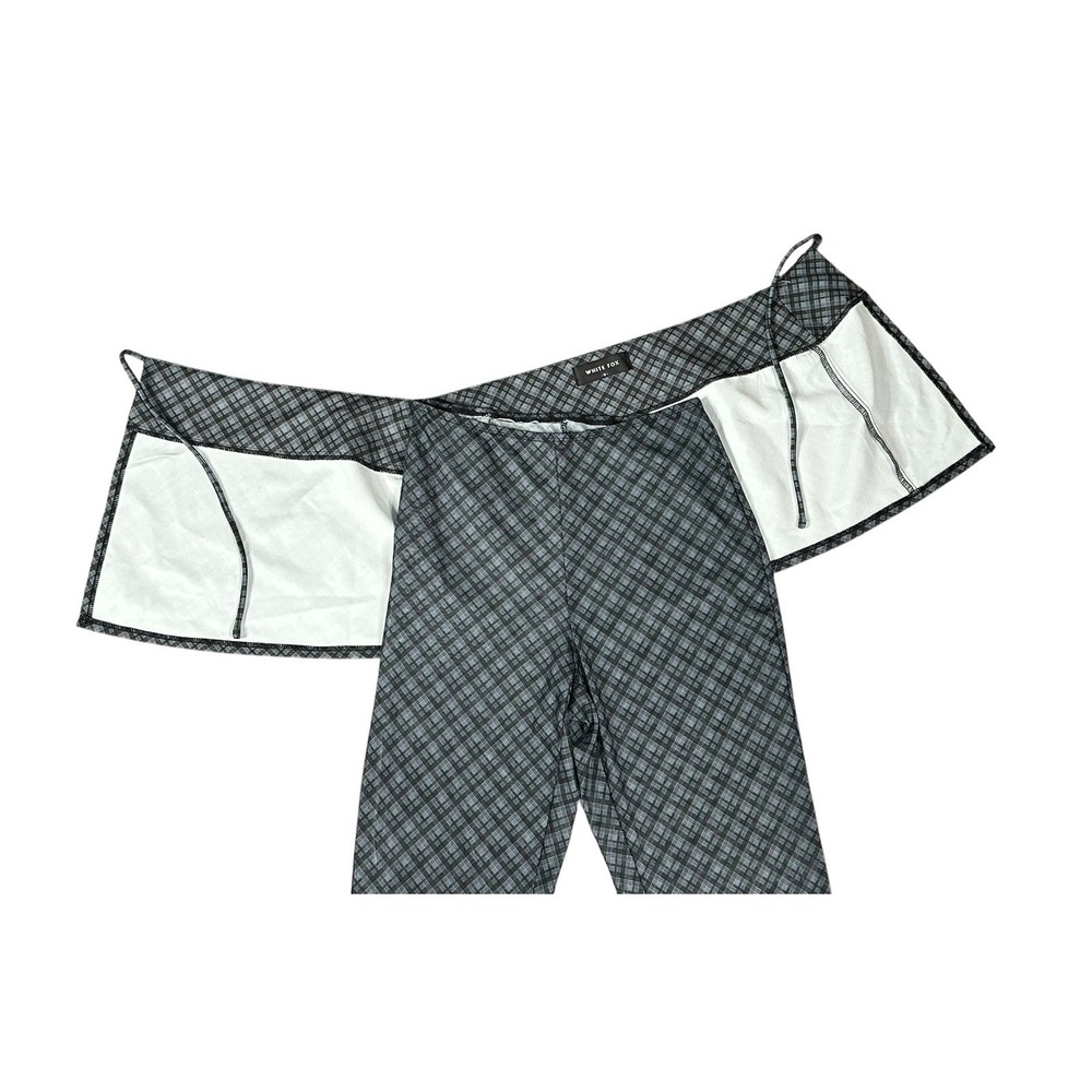 White Fox Plaid Sheer Leggings Stretch Wrap Skirt Details Wide Leg Size Small - Picture 2 of 8